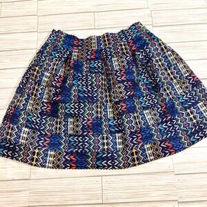 AQUA Womens Geometric Tribal Print Scuba Knit Mini Skirt Blue Pink Size Large